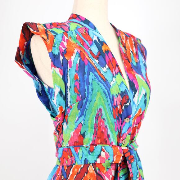 Willa Story Women Multi Watercolor Harper Button Front Mini Ruffle Dress Size XS - Picture 3 of 5